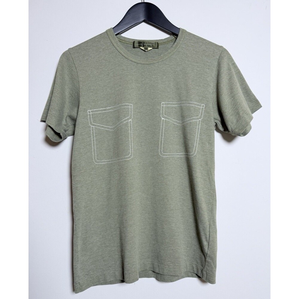 Comme des Garcons Shirt Mens M AD2014 Made Japan Olive Green Embroidered Pocket